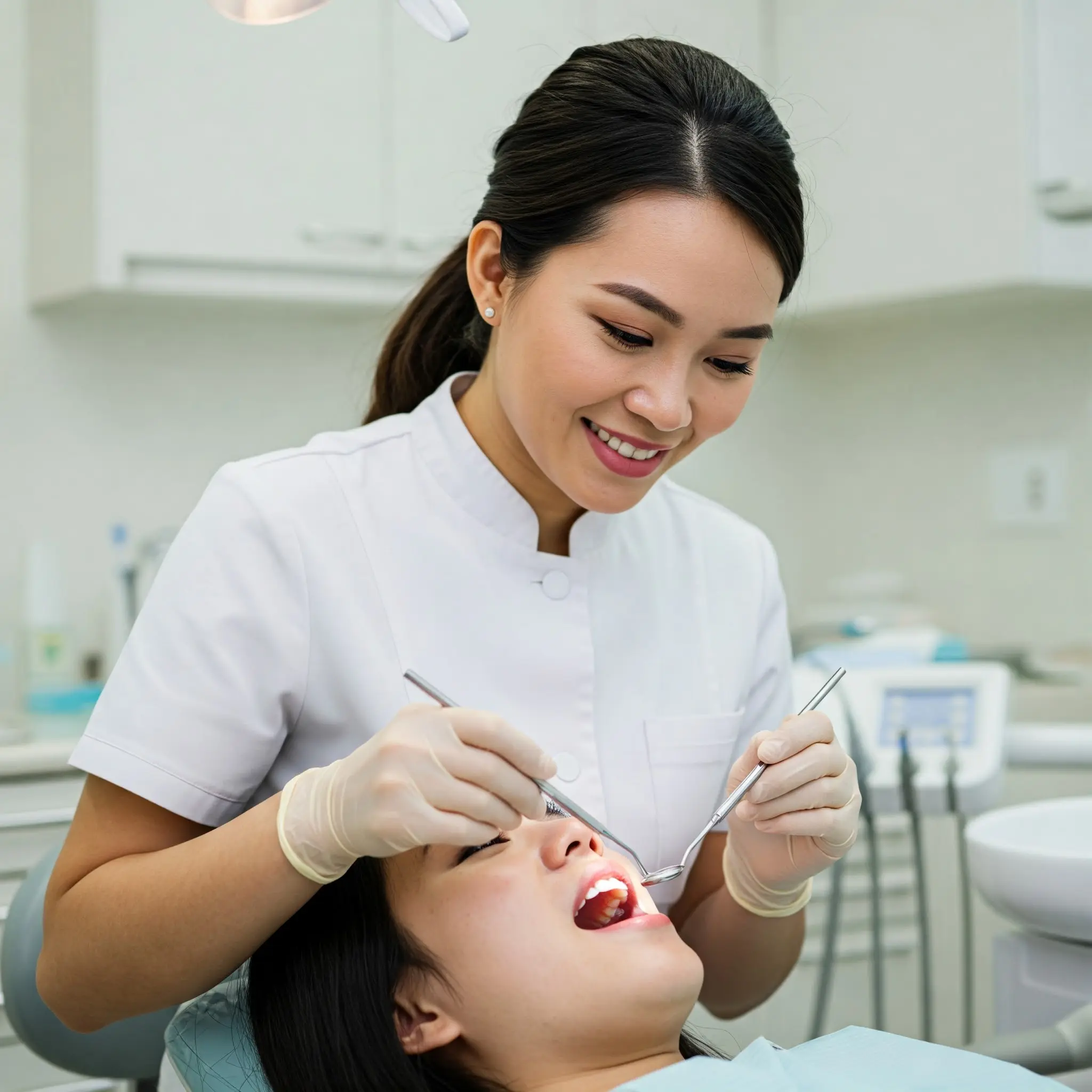 Hygienist assessing a patient